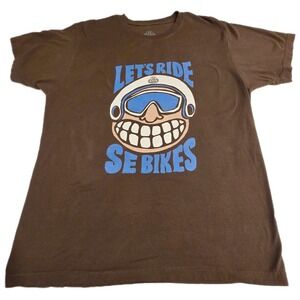 SE Big Face T-shirt Bikes Graphic  Mens Large Brown "Lets Ride" BMX Bicycle Tee